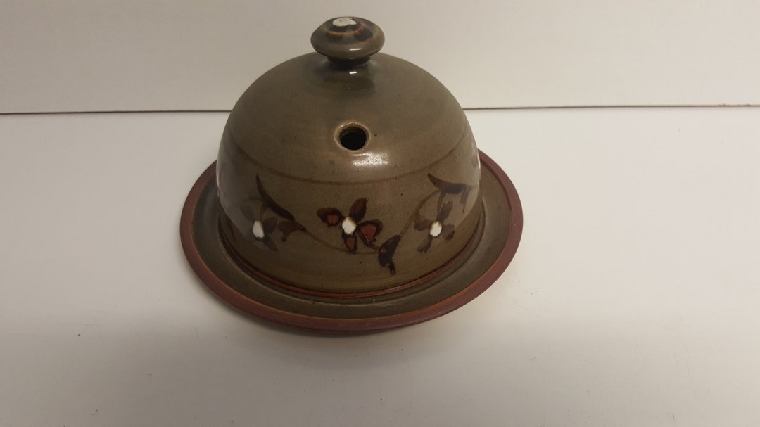 Vintage Studio Pottery Glenshee Scottish Lidded Cheese Dish Green With