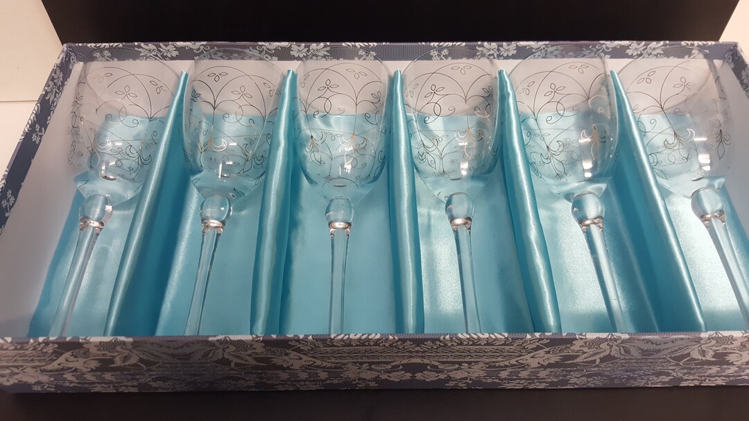 Vintage Set of 6 Wine Goblets Avoca Blue Collection Ireland 9 1/4 Inches Etsy