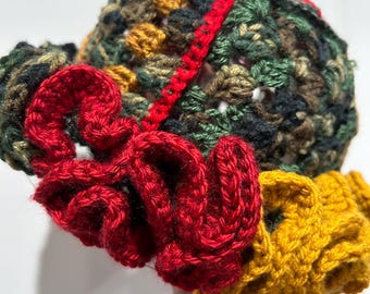 Handmade Crochet Ruffle Bucket Hat: Camo & Red - Etsy