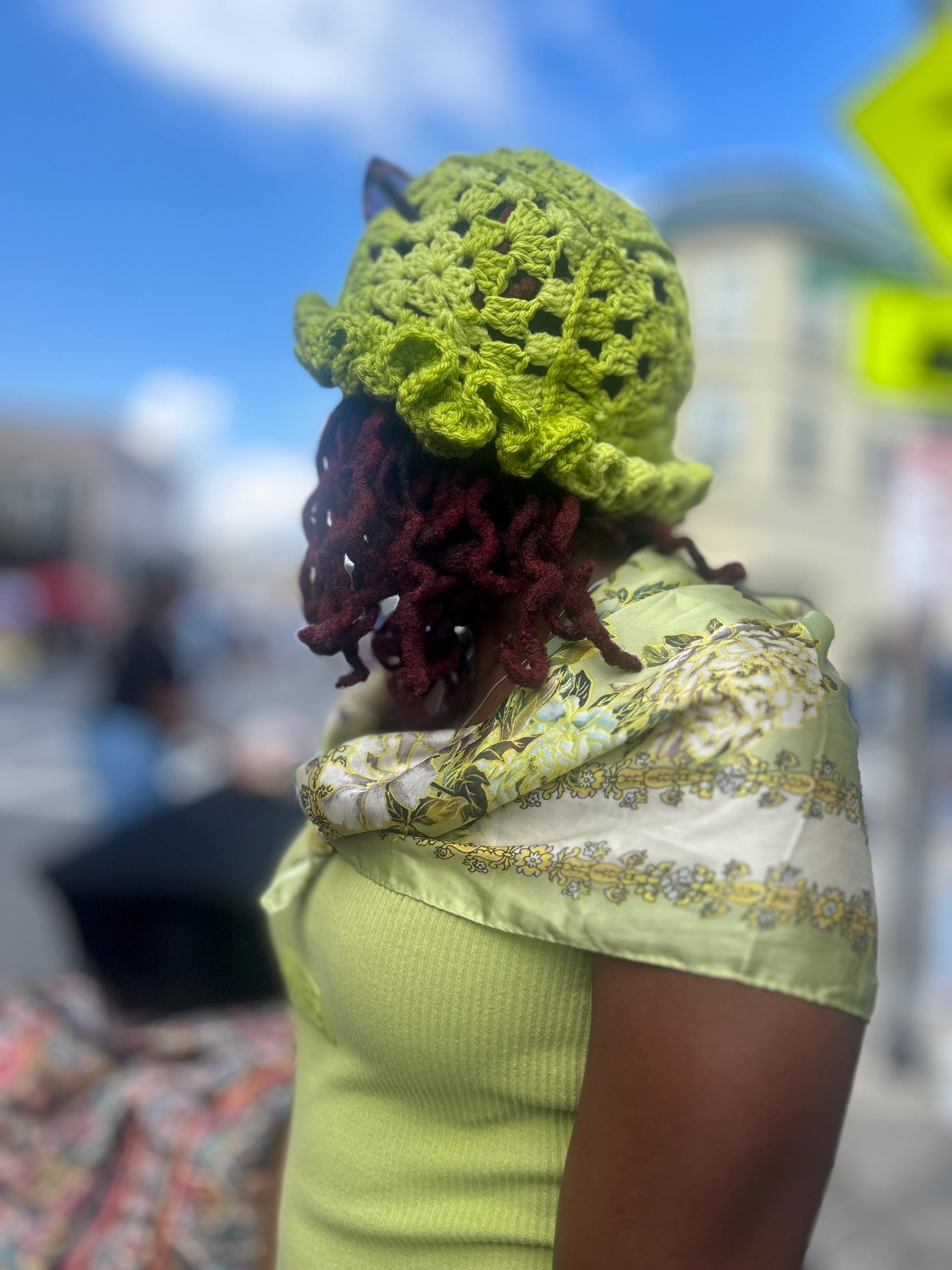 Olive Green Tiered Ruffle Bucket Hat Beige Lace Trim 100% Cotton Made in Italy C nelliediamond wears the Jacqueline Dress in Navy Polka Dot  main image 4