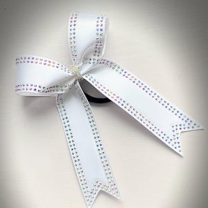 Collegiate long tail satin rhinestone cheer bow