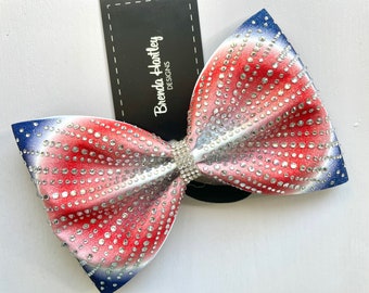 Red White & Blue Glitter Tailless Rhinestone Cheer Bow 4th of July Cheer Bow Team Cheer Bow