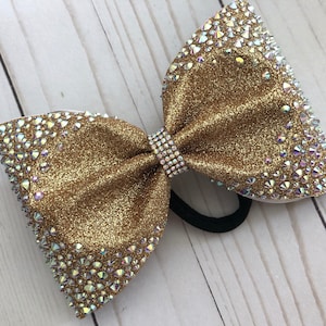 Gold Glitter 4&quot; Tailless Rhinestone Cheer Bow