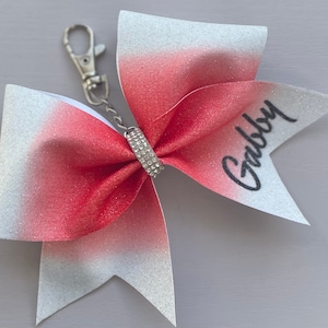 Red Ombré Custom Personalized Sublimated Cheer Bow Keychain Cheerleader Gift  Bag Tag Mini Bow