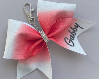 Red Ombré Custom Personalized Sublimated Cheer Bow Keychain Cheerleader Gift  Bag Tag Mini Bow