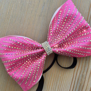 Rhinestone Tailless Cheer Bow Hot Pink