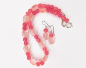 Pink Glass Bead Necklace Earrings Jewelry Set Gift