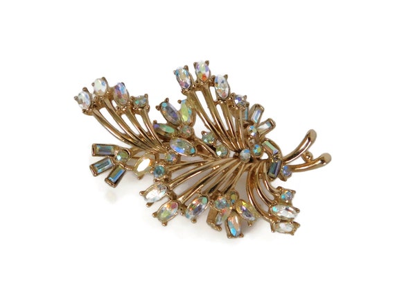 Vintage Floral Rhinestone Brooch - image 3