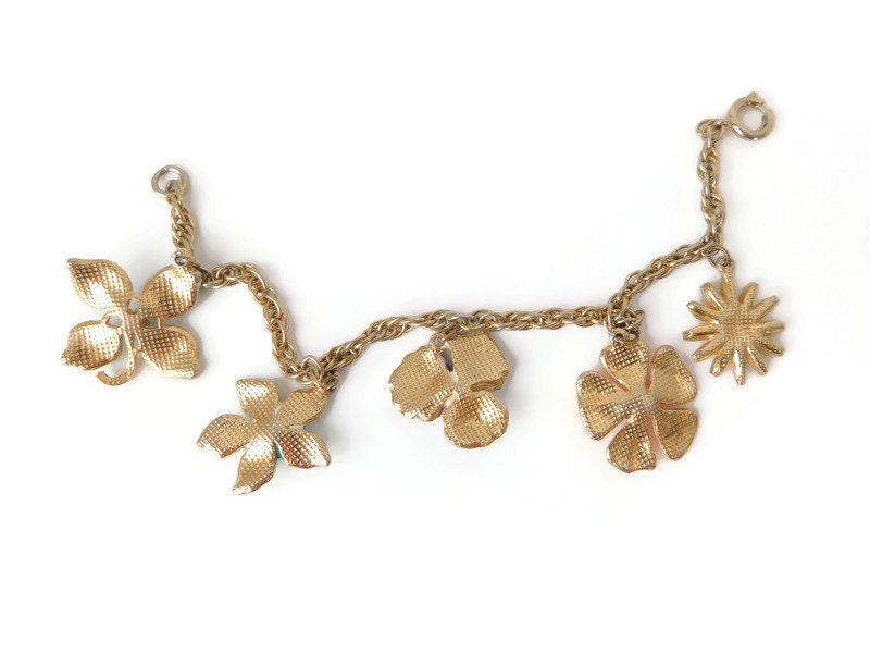Vintage Flower Charm Bracelet Colorful Retro Style Floral Etsy