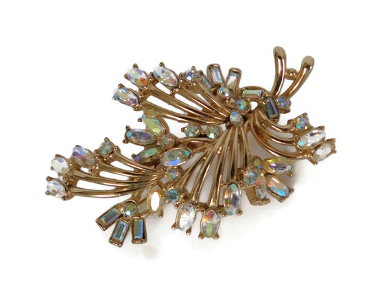 Vintage Floral Rhinestone Brooch - image 1