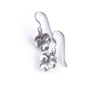 Antiqued Pansy Drop Earrings, Flower Jewelry, Gardener Gift