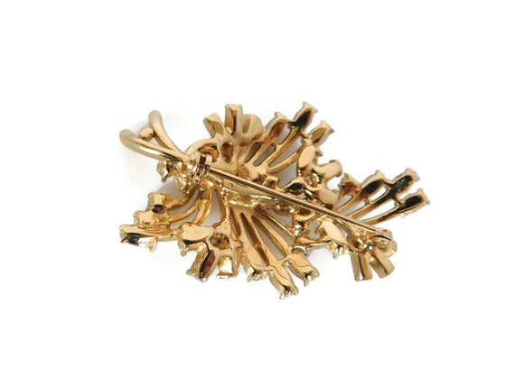 Vintage Floral Rhinestone Brooch - image 2