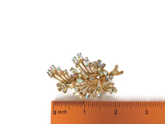 Vintage Floral Rhinestone Brooch - image 4