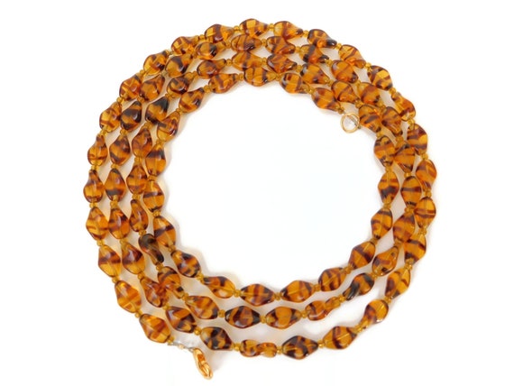 Tortoise Color Wrap Necklace Long Vintage Restrun… - image 1