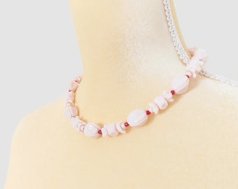Light Pink Floral Czech Glass Bead Necklace