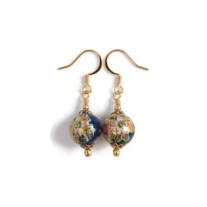 Blue Floral Drop Earrings, Japanese Tensha Bead Flower Jewelry