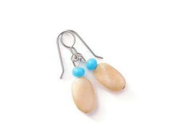 Off White Glass Bead Earrings, Everyday Jewelry