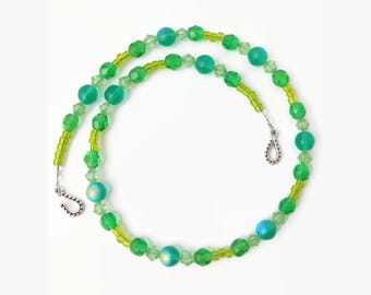 Green Bead Necklace, Glass Jewelry