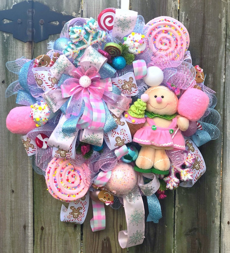 Peppermint Christmas Decorations Pink Gingerbread Wreath Etsy