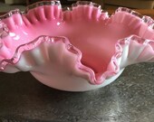Fenton Silvercrest Pink White Ruffled Bowl