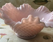Pink Hobnail Milk Glass Fluted Bowl FENTON Hard to find
