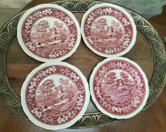 Vintage Spode “Pink Tower” Transferware 7 3/4  inch plates