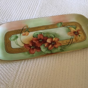 Vintage Jadeite Green/Deep Orange Flowered Celery Server/Vanity Tray image 1