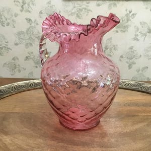 Vintage Fenton Beautiful Cranberry “Diamond Optic” Large Pitcher