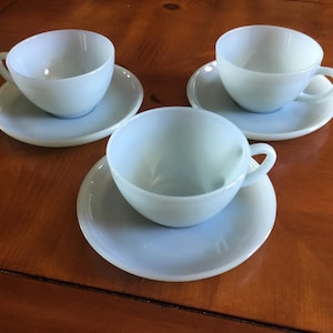 Vintage Fire King Delphite Set of Three Cups and Saucers