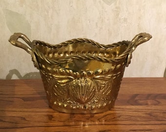 Vintage Brass Seashell Handled Basket