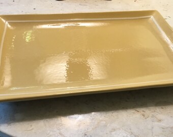 Vintage Mustard Yellow with White Band Large Pottery Yellowware Tray