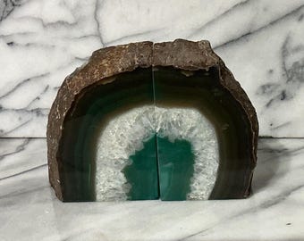 Green Agate Heavy Pair Rock Bookends