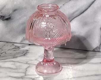 Vintage Indiana Glass Tiara Art Glass Pink Floral Fairy Lamp/ Votive Holder