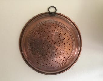 Vintage Solid Copper 10 inch Sieve Colander