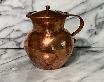 Antique/Vintage French Copper Pitcher with Hinged Lid