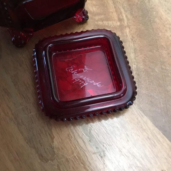 Vintage Westmoreland Ruby Red hand painted small Footed Jewel/Trinket box View 5