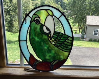 Stained Glass Parrot Window Hanging: Colorful Tropical Bird (12.25 inches)