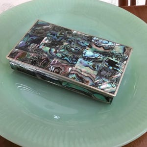 Vintage Abalone Shell Silver 4.75 inch Trinket Jewelry Box