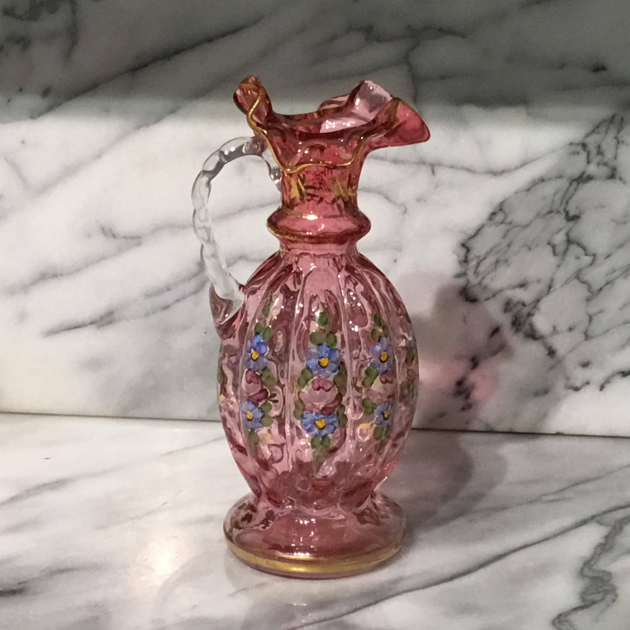 Fenton Pink Ruffle Vase and Pitcher - Etsy
