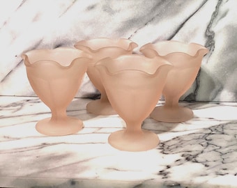 Vintage Indiana Glass Satin Pink Parfait Glasses/MCM Ice Cream Serving Footed Cups