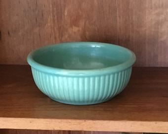 Vintage Weller Pottery 6 1/2 inch Vertical Robbed Turquoise Mixing Serving Bowl
