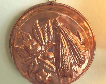 Vintage Swiss-Style Embossed Copper Corn/Wheat Display Mold — Possibly Birth-Gramm 11.25 inches