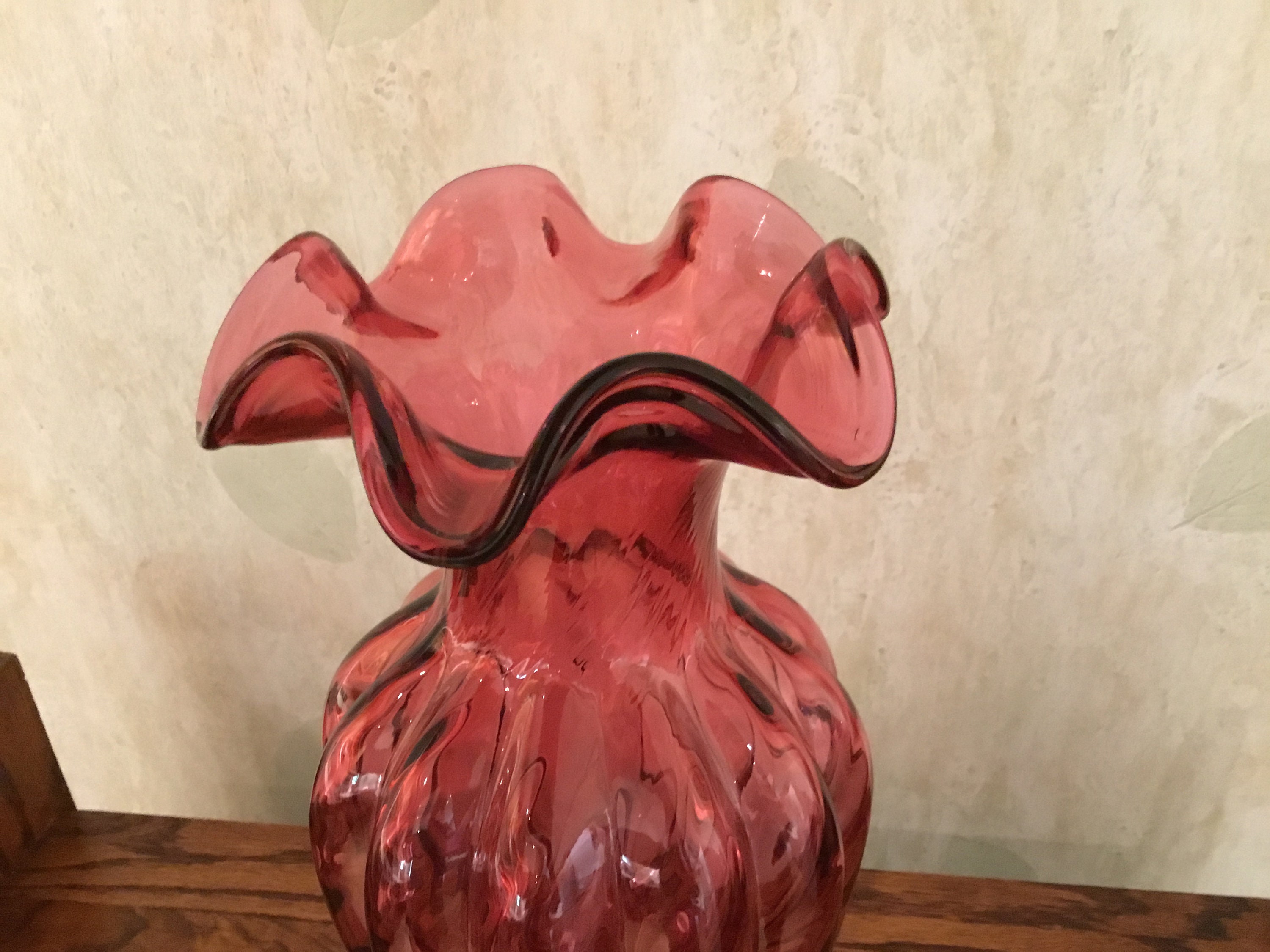 FENTON CRANBERRY VASE/ Fluted Edge Ribbed Vase/11 inch vase Etsy