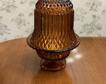 Vintage Indiana Glass Diamond Point Amber Fairy Lamp
