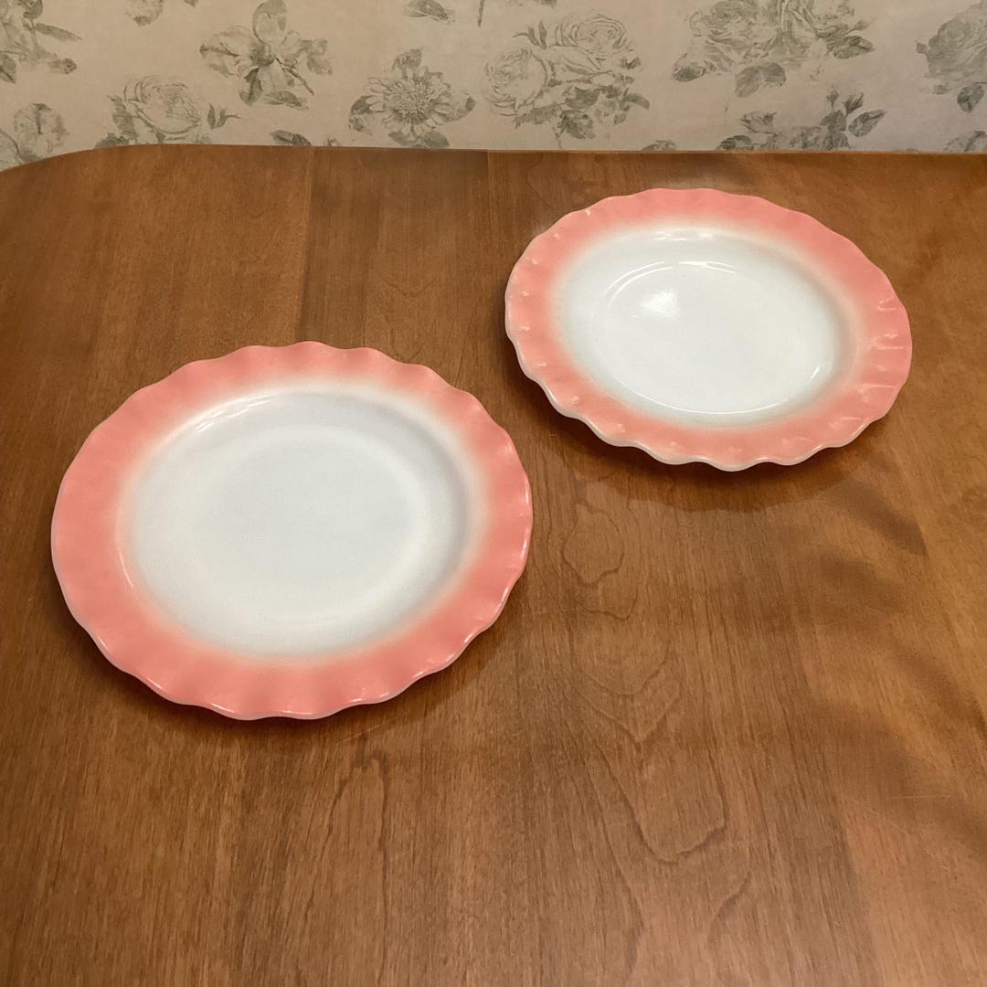 Hazel Atlas Ripple Pink Milk Glass Ruffled Plates - Etsy