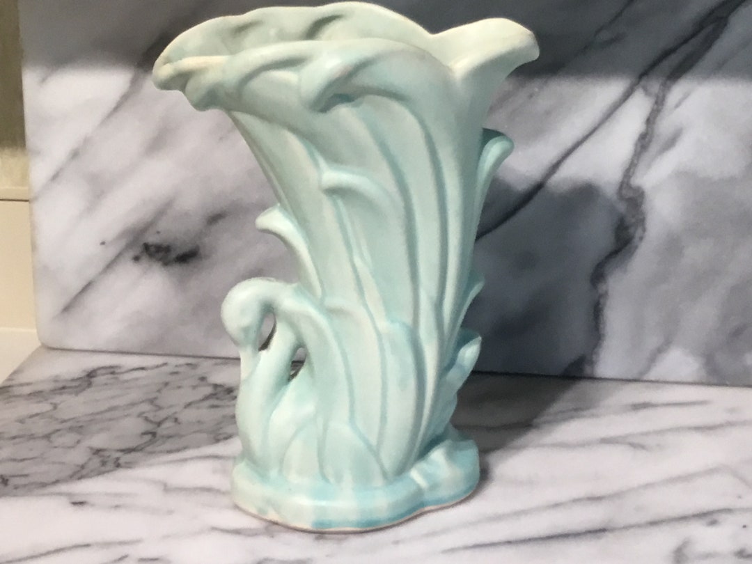 Mccoy Turquoise Blue Matte Swan Vase Etsy