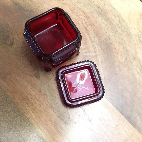Vintage Westmoreland Ruby Red hand painted small Footed Jewel/Trinket box View 4