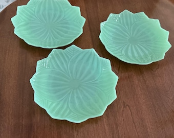 Fire King Jadeite 3 Lotus Flowered  Plates