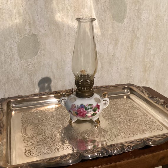 vintage Hurricane Smaller 7.5 Inch Porcelian Oil Lamp