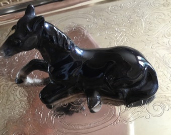 Black Stallion White Blaze Figurine, Equine, Horse Statue